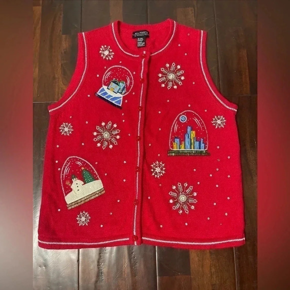 All Points Christmas Sweater Vest SnowGlobes Size Large - Picture 1 of 10
